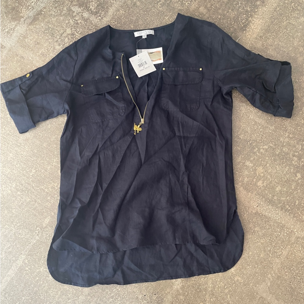 Ellen Tracy NWT Black Blouse, Size Medium, Zipper